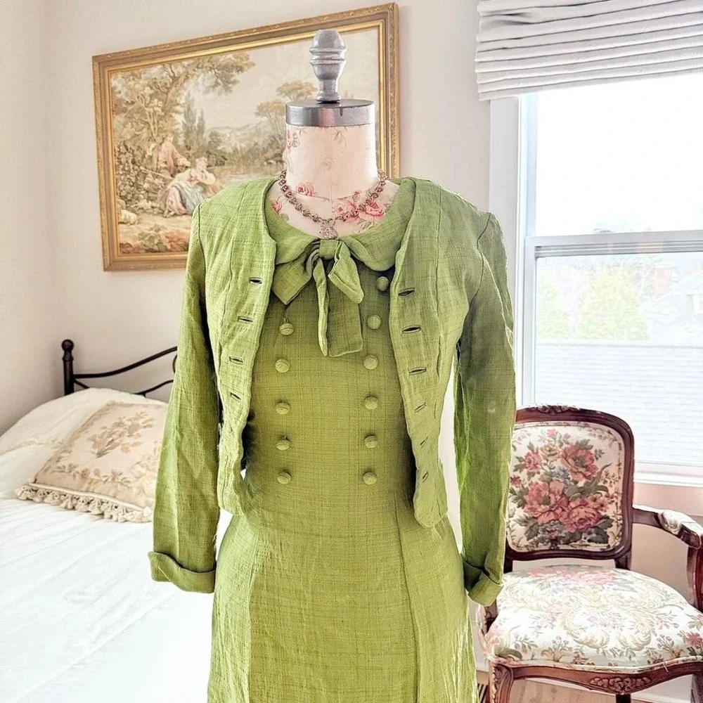 60s green bow dress and jacket  RARE 1960s‎ green dress Eleanor Callahan